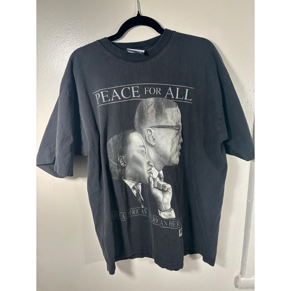 Vintage Black Heritage T Shirt Sz XL‎ Peace For All MLK Malcolm X Sparkle